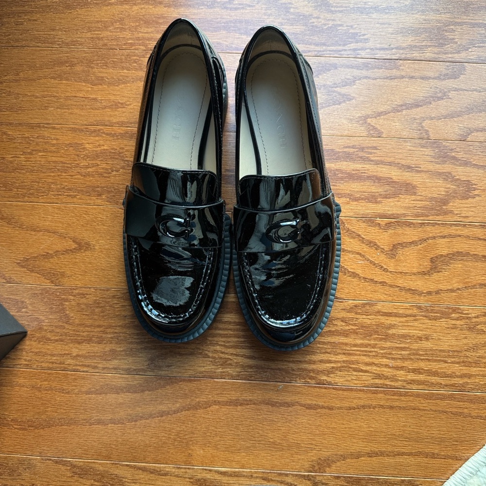 Coach Shiny Black Patent Loafers